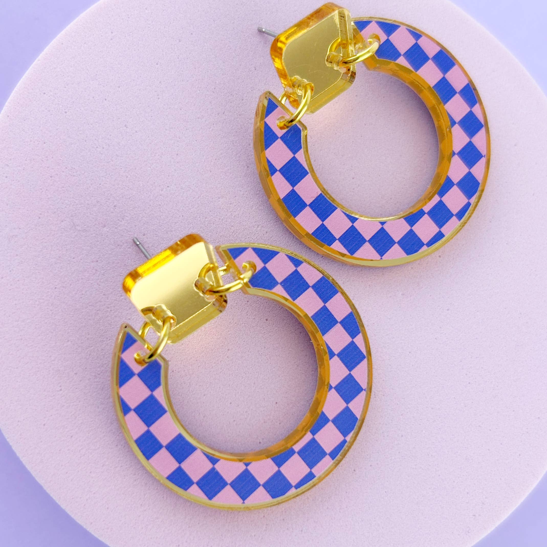 Miroo - Wholesale Dangle Earrings - Checkerboard 'Lois' erring- pink & blue2