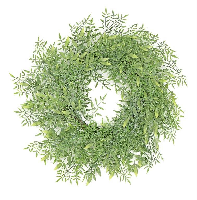 Select Artificials, Inc. - Wholesale Wreath - Ruscus Wreath, 24", Sage Green/Yellow