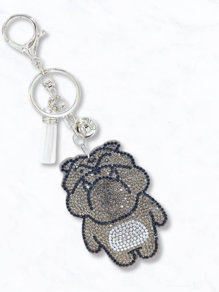 Rhinestone Bull Dog Keychain with Tassel for wholesale by Suzie Q USA