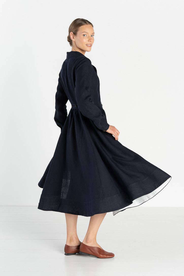 Son de Flor - Venta al por mayor Vestido - Mujer - Enola – Vestido Midi de Lino a Medida con Cuello con Muesca4