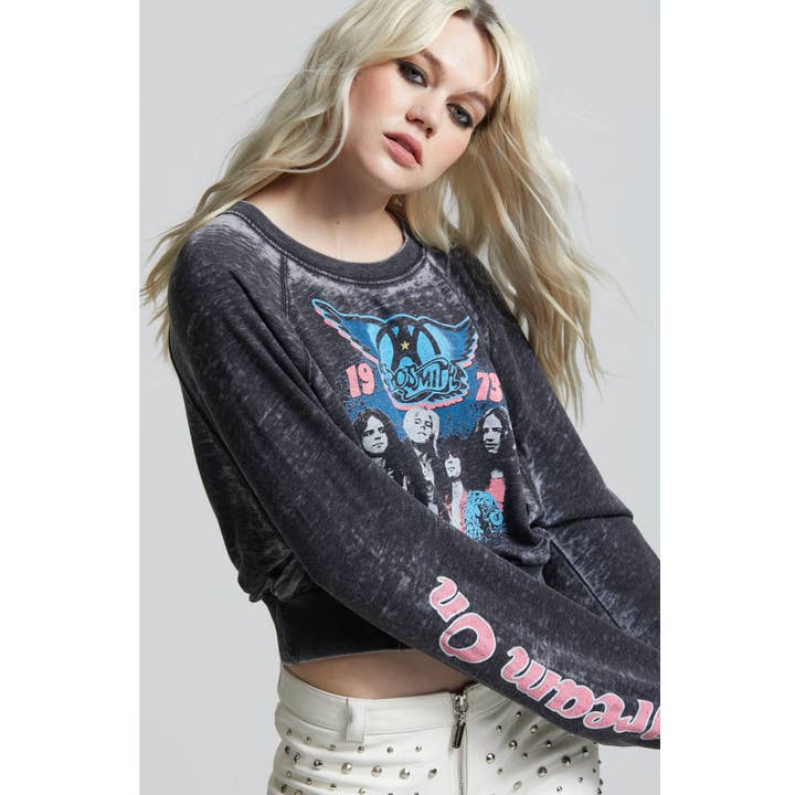 302120 - 730 AEROSMITH DREAM ON LS BURNOUT SWEATSHIRT for wholesale by Recycled Karma