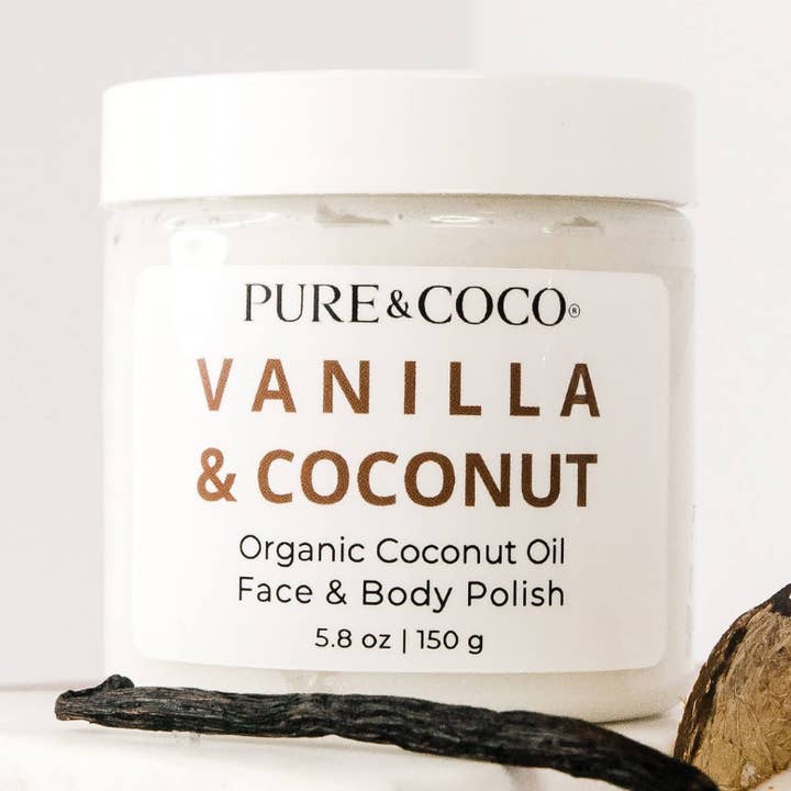 Vanilla Face & Body Polish – Valentine & Galentine Gift for wholesale by Pure & Coco | Organic Coconut Oil Face & Body Skincare