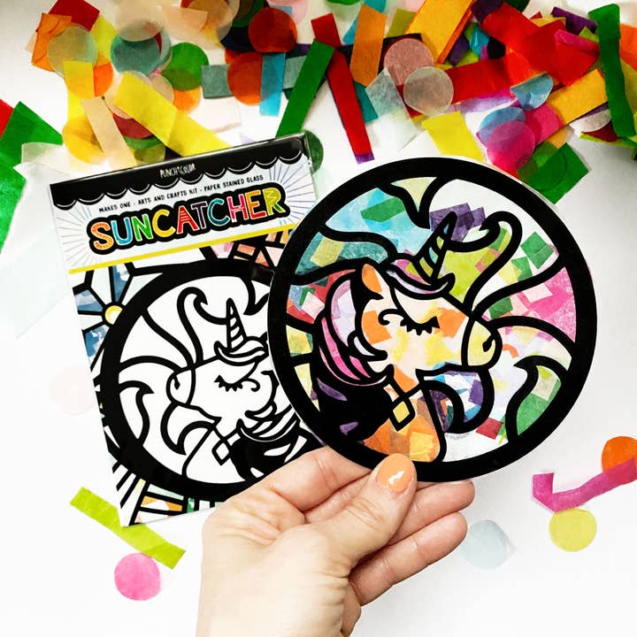 Unicorn Paper Suncatcher Craft Kit for wholesale by Punch of Color