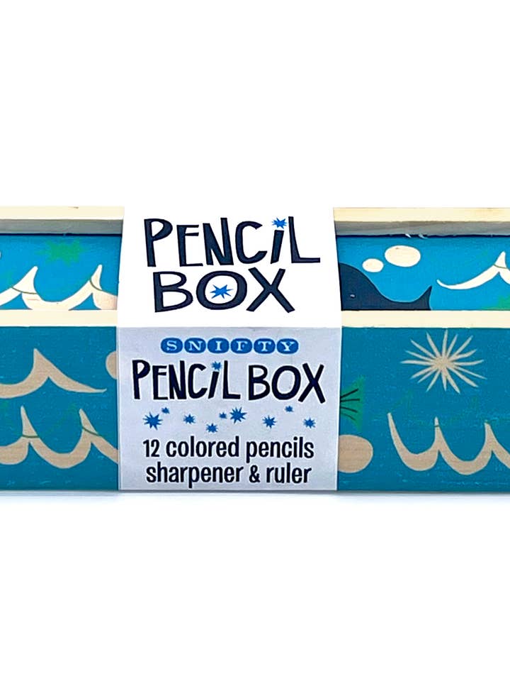 WOODEN PENCIL BOX + COLORED PENCILS - OCEAN FRIENDS for wholesale by SNIFTY