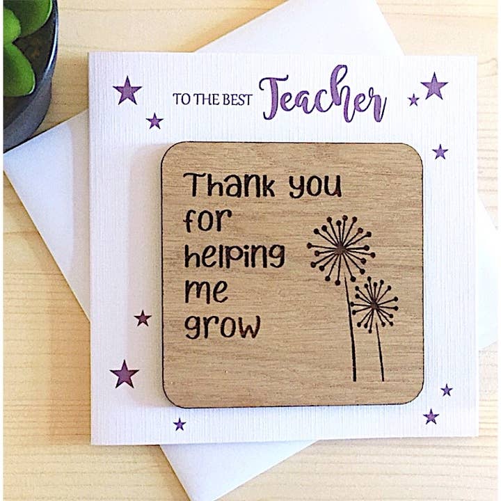 Wooden Coaster Best Teacher Card for wholesale by Shufflewoods Ltd