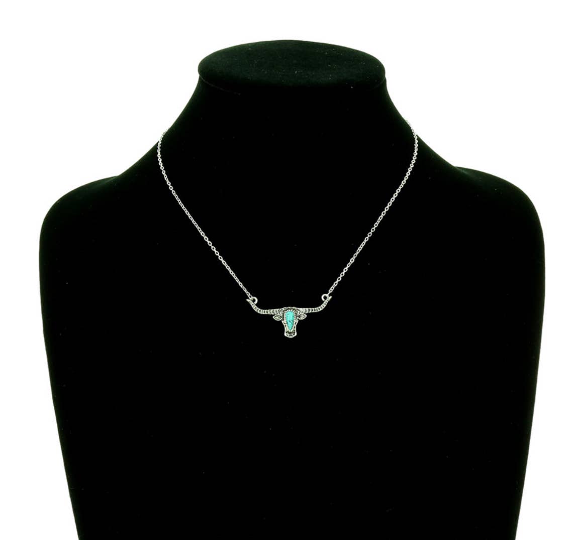Boho Ranch Shop - Wholesale Pendant/Charm Necklace - Western Steer Skull Head Necklace4