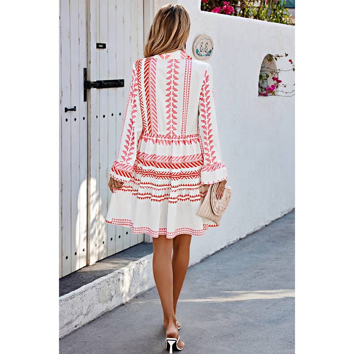 WHITE Allover Print Ruffle Button Trim Loose Dress for wholesale on Faire