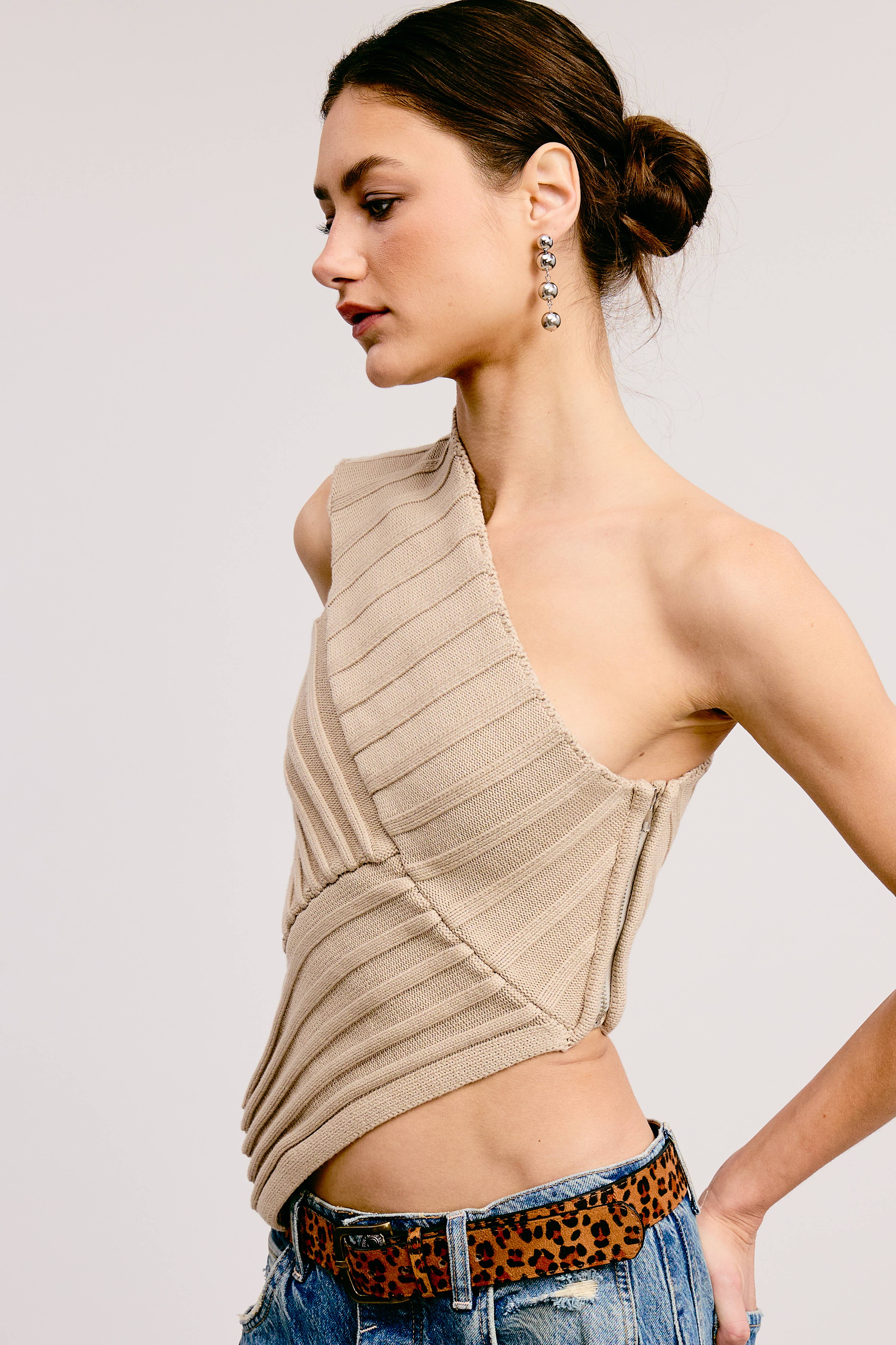 Mimosa - Wholesale Knit Top - Women's - One-Shoulder Asymmetrical Ribbed-Knit Sweater Top13