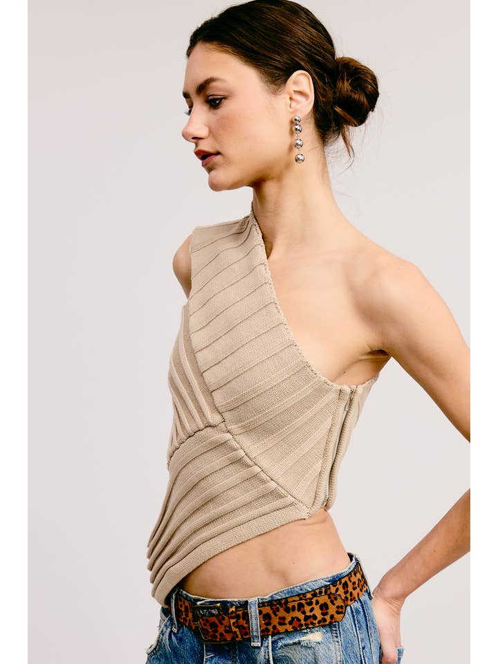 Mimosa - Wholesale Knit Top - Women's - One-Shoulder Asymmetrical Ribbed-Knit Sweater Top13