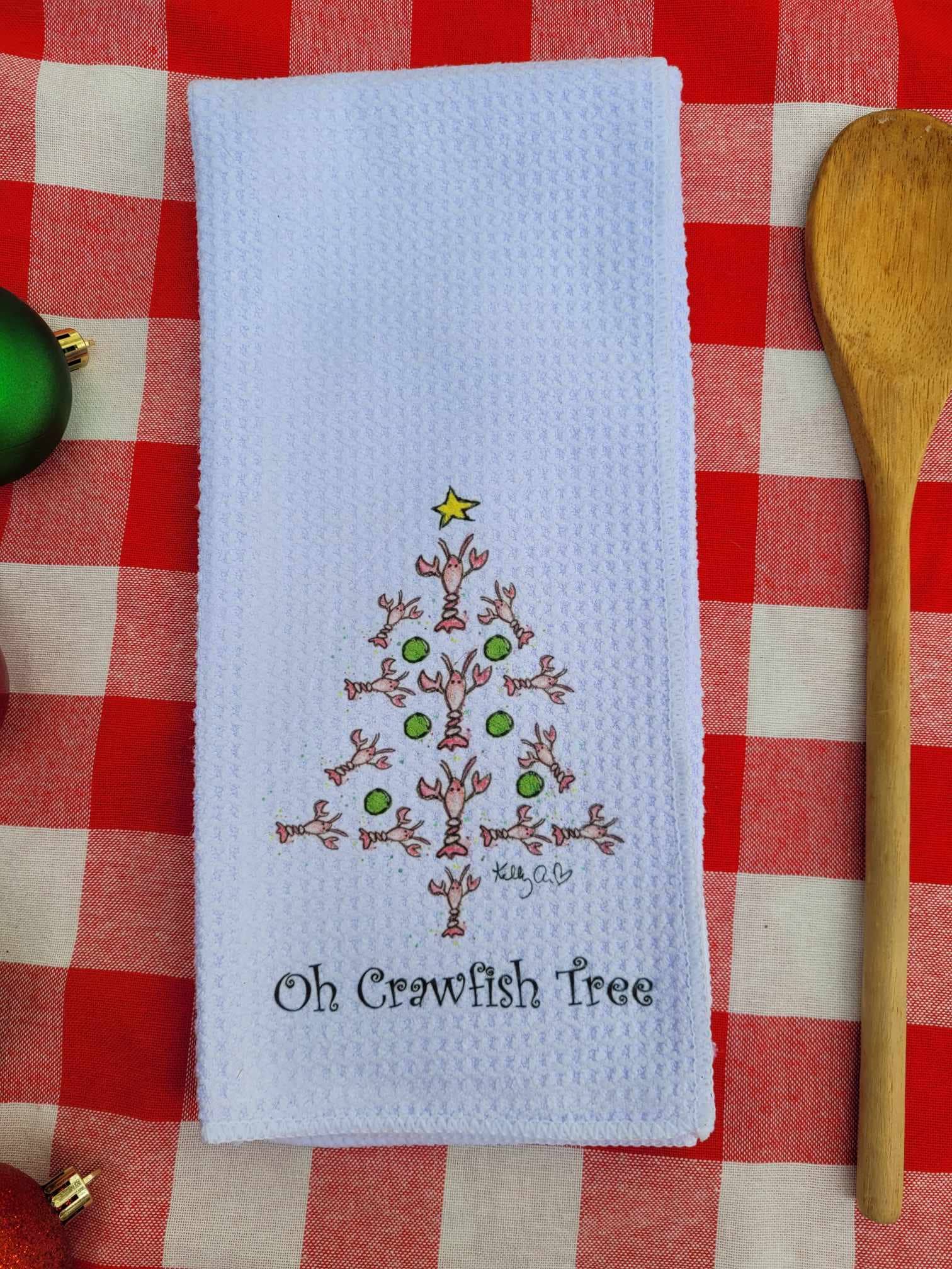 Kelly Airhart Studios - Wholesale Tea Towel - Christmas Tea Towel. Oh Crawfish Tree10