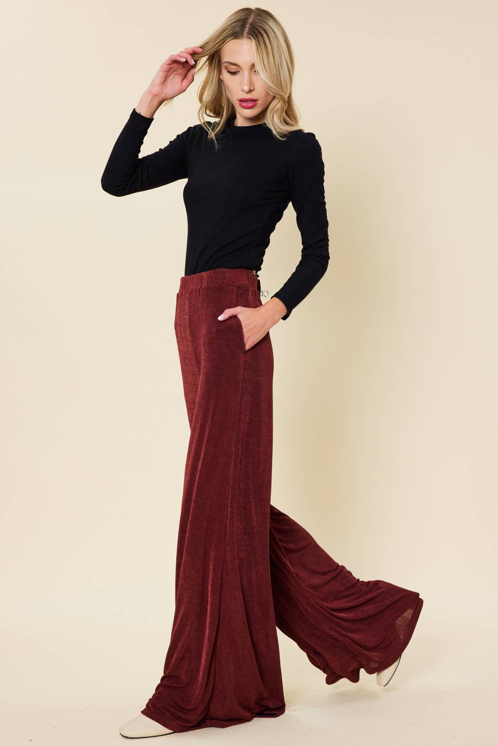 FSL Apparel - Wholesale Pants - Women's - SP7053 - WIDE LEG LONG PANTS WITH ELASTIC WAIST BAND1