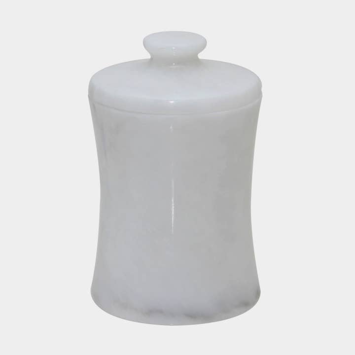 Bidon de 3 po x 5 po en marbre blanc nacré de la collection Vinca pour la vente par Marble Crafter