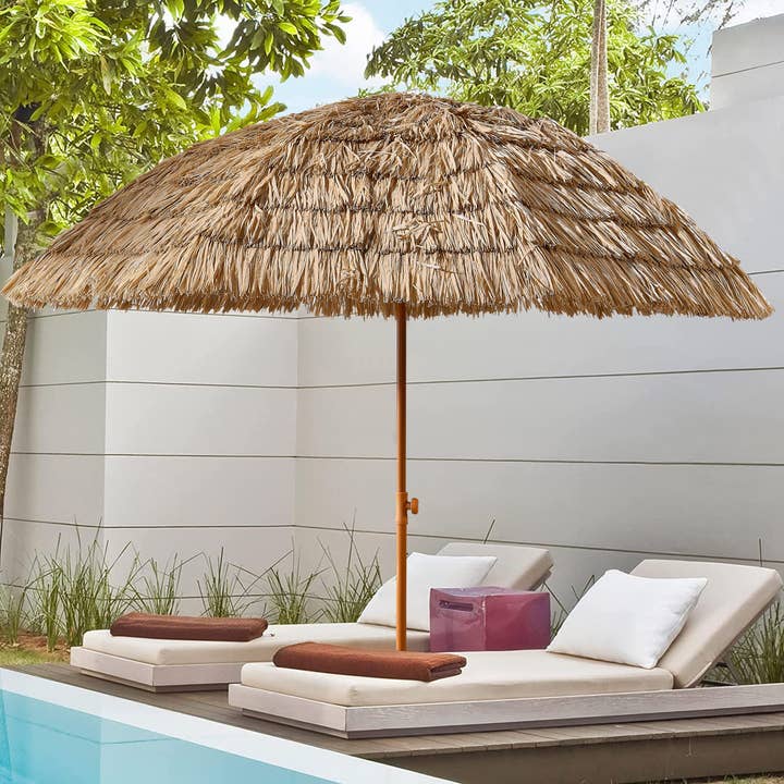 8'Thatch Patio Tiki Umbrella Tropical Palapa Raffia Tiki Hut Hawaiian Hula Beach Umbrella,Straw Umbrella Brown Half Circle No Foundation Needed Manual Garden & Outdoor Beach Year Round Use Gazebos for wholesale by Orange County Decor
