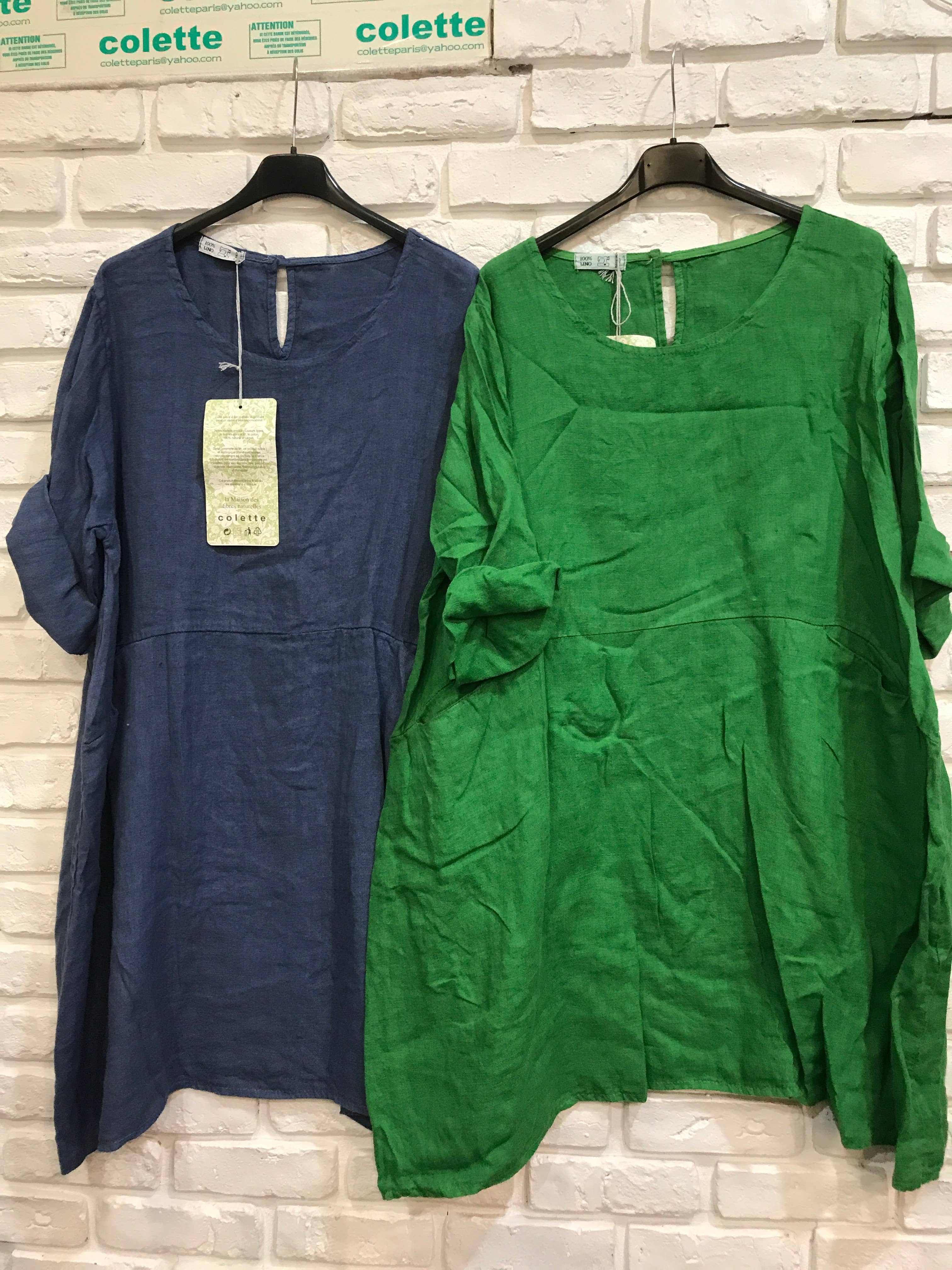 la maison des fibres naturelles – Engroshandel Kjole - Dame – Kort hørkjole med rund hals i 100 % hør 671957