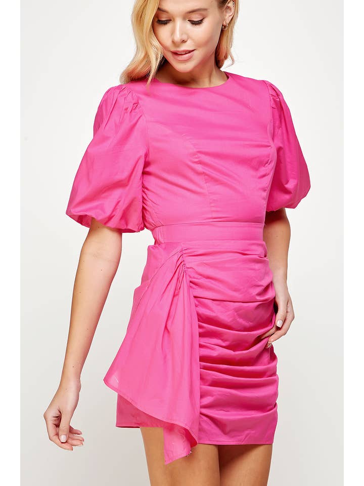 Strut & Bolt - Wholesale Dress - Women's - Ruched Short Puff Sleeve Voile Mini Dress43