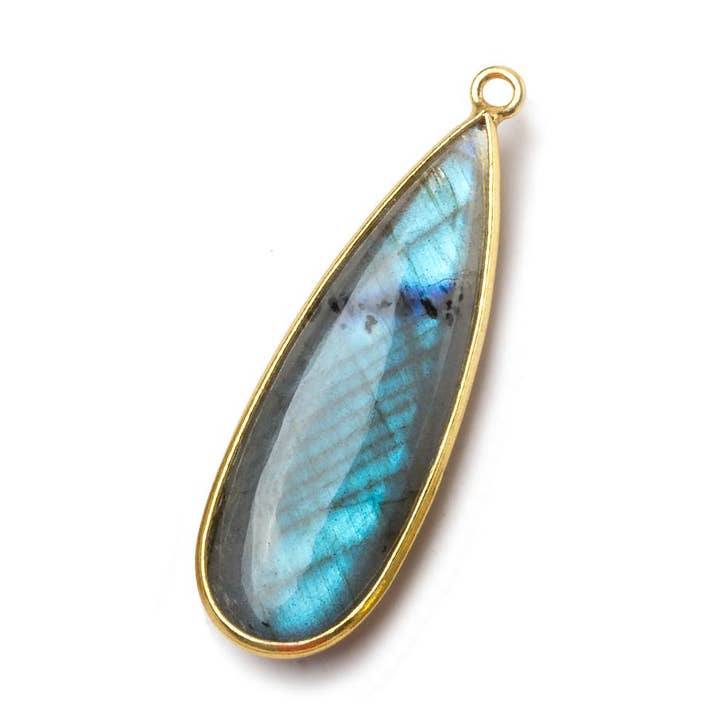 40x14mm Vermeil Bezel Labradorite plain pear Pendant 1 piece for wholesale by Beads of Cambay