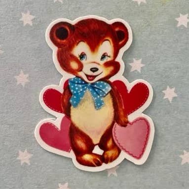 Valentine Day Retro Bear vinyl Sticker for wholesale by littlevintagetale