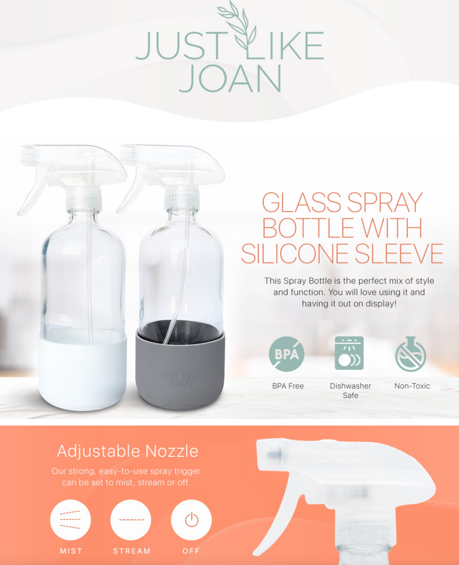 Just Like Joan - Wholesale Spray bottle - Clear Glass Spray Bottle with Silicone Sleeve [2 PACK]3