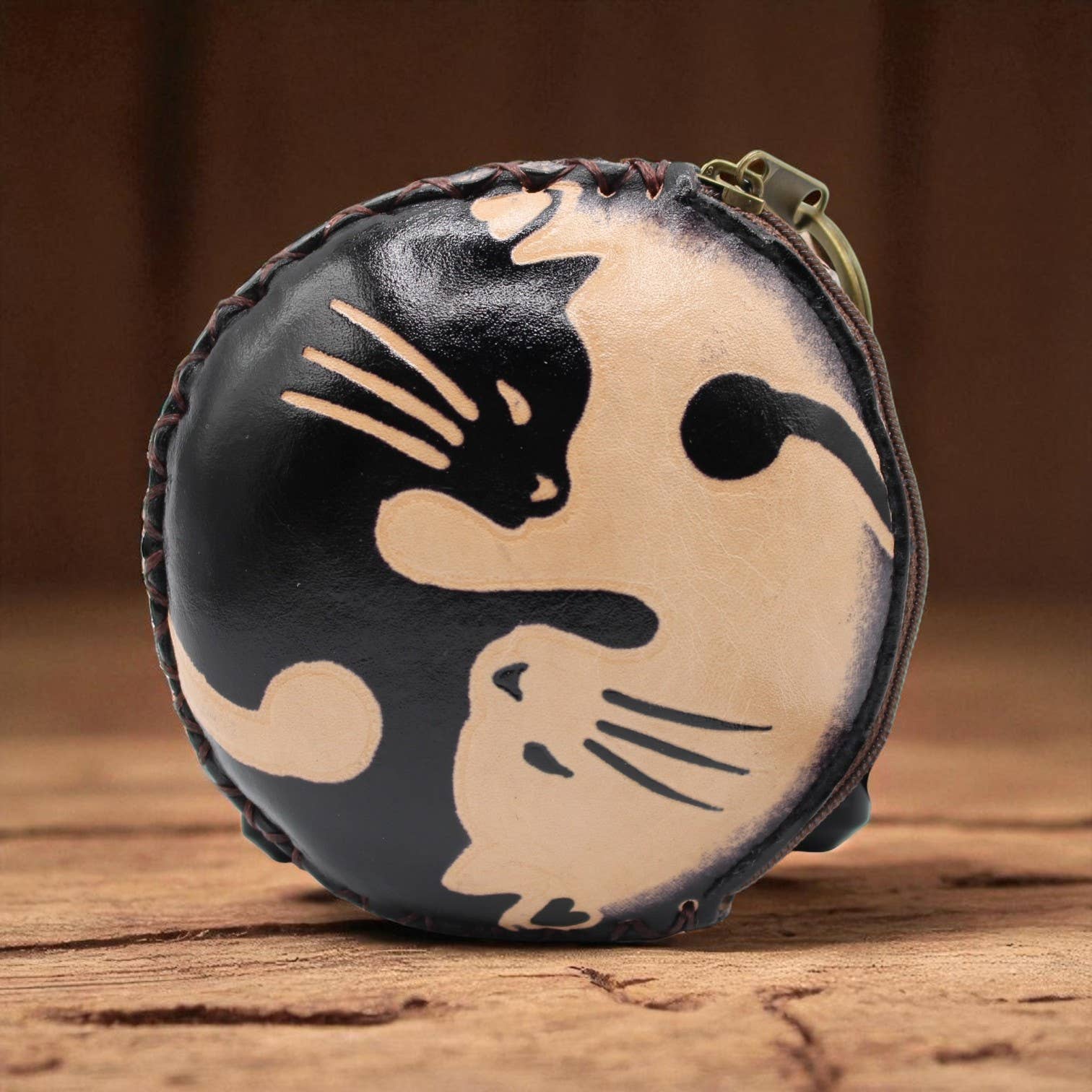 Sunflower Handmade leather inc - Vendita all'ingrosso Portamonete - Donna - Portamonete in pelle fatto a mano YinYang gatto cp35542