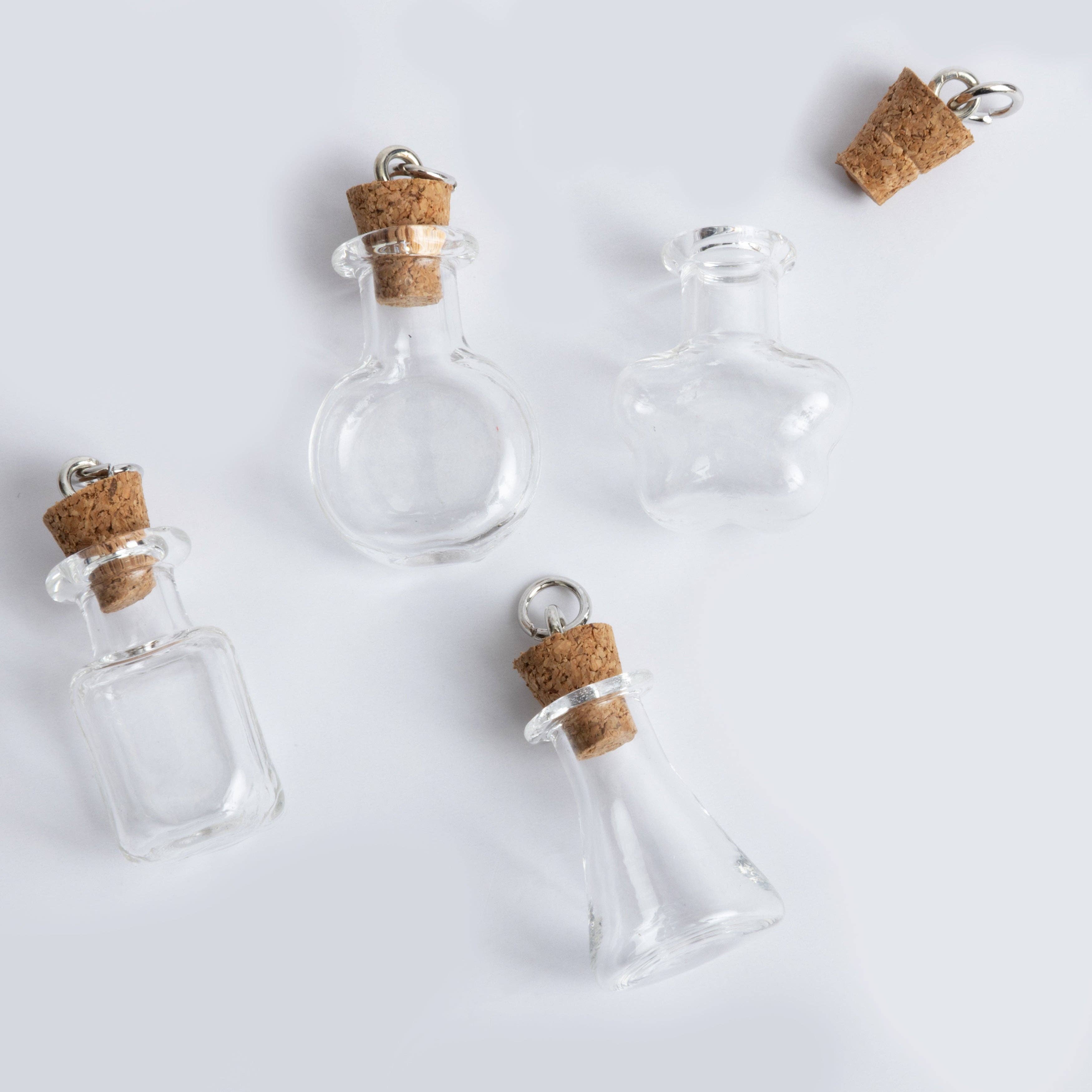 Jewelry Made by Me - Wholesale Individual Charm/Pendant - Mini Glass Potion Bottle Charms with Cork Set of 4 Clear Message in a Bottle for DIY Jewelry & Crafts0