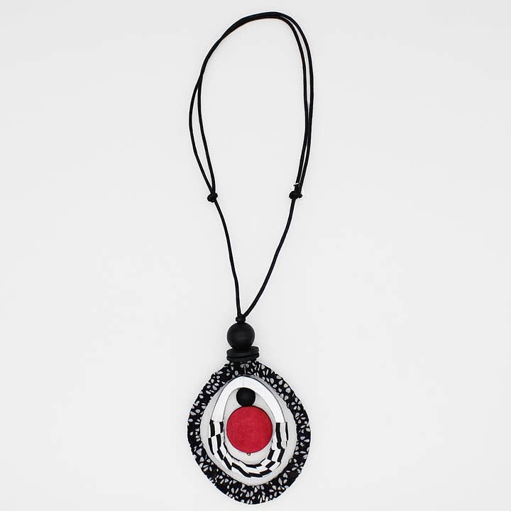 Black and Red Fabric Marina Pendant Necklace for wholesale by Sylca Designs