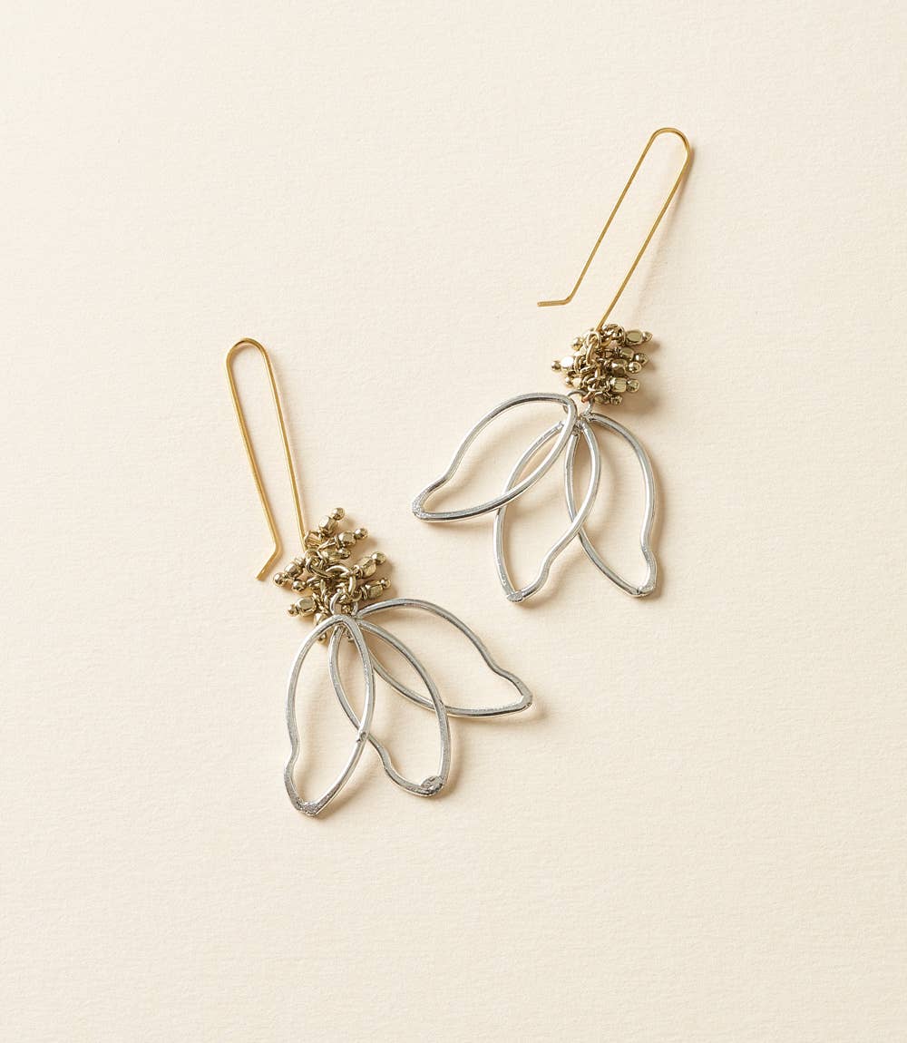 Matr Boomie Fair Trade - Wholesale Dangle Earrings - Kairavini Lotus Petal Drop Earrings - Silver, Gold