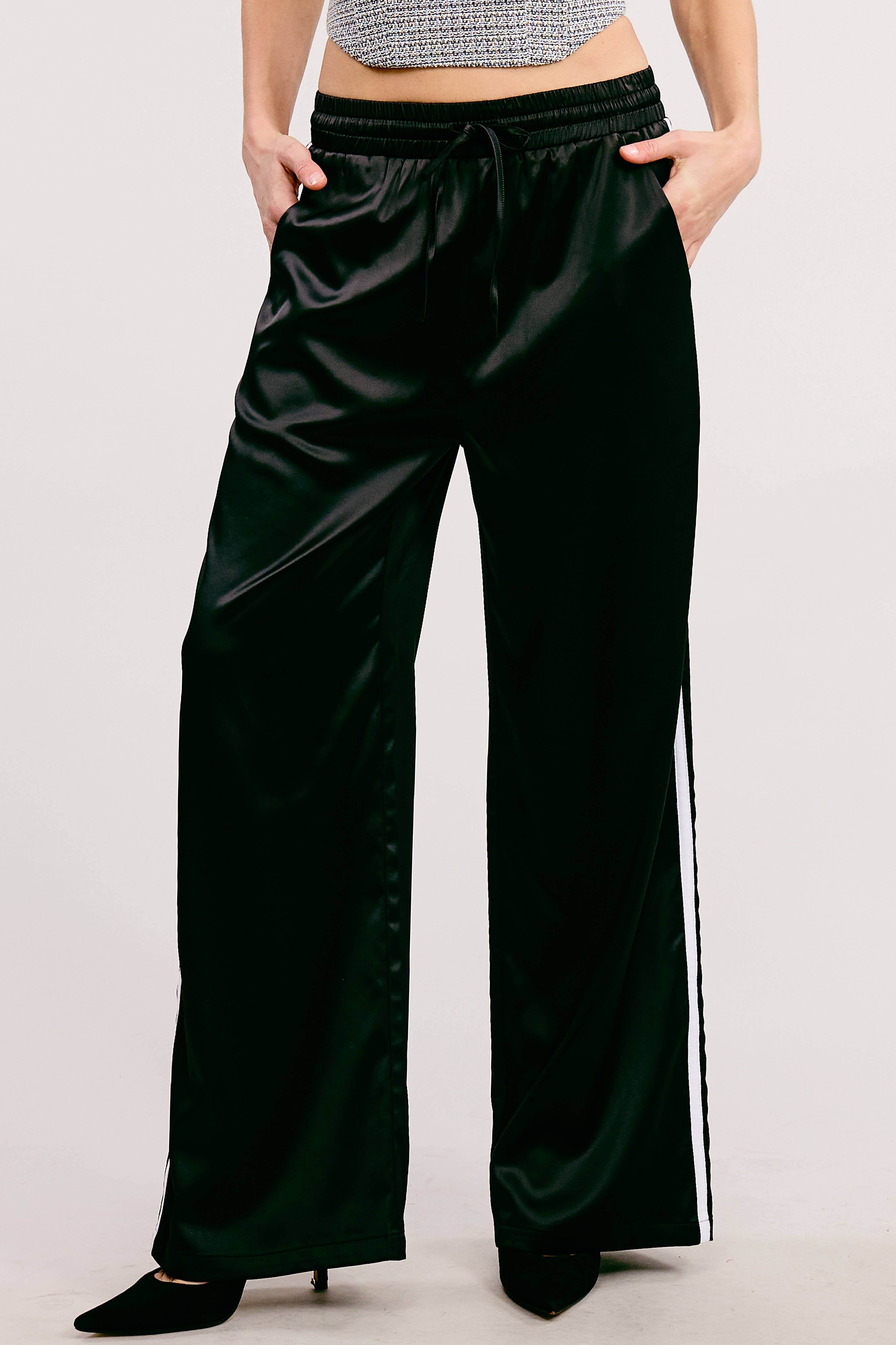 Mimosa - Wholesale Pants - Women's - Open-Pack Satin Track Pants with Side Stripes3