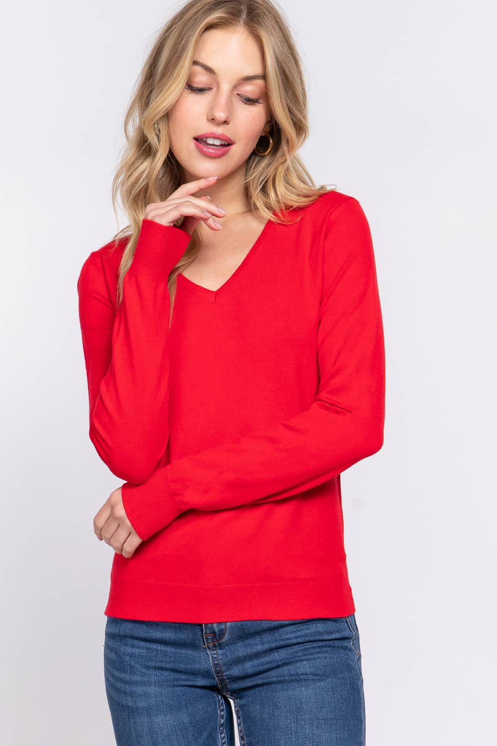 Active Basic | Active USA - Wholesale Knit Sweater - Women's - [PLUS SIZE] Long Sleeve V-neck Basic Sweater20