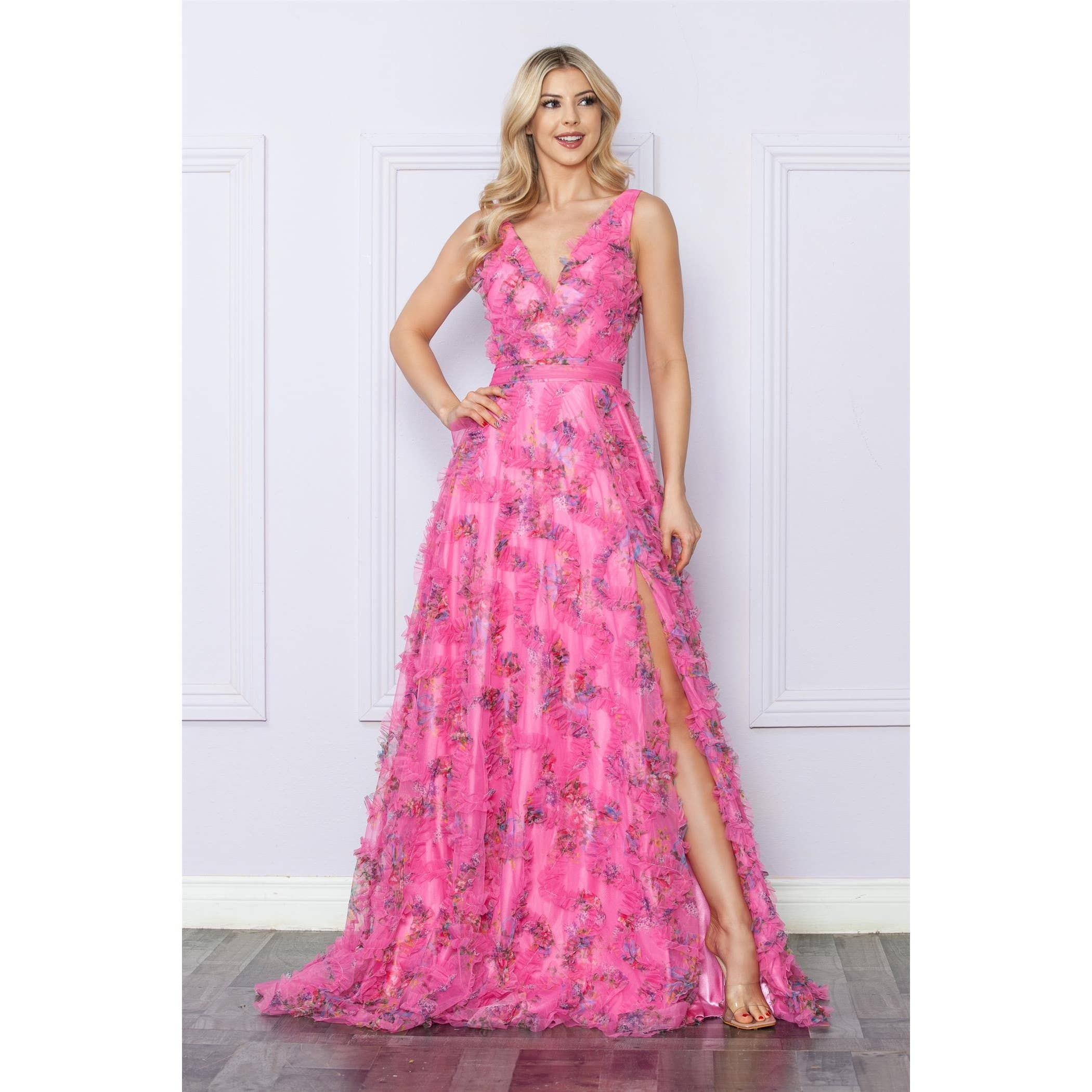 Noxanabel - Wholesale Gown - Women's - Floral Print A-line Ruffle Dress-E14453