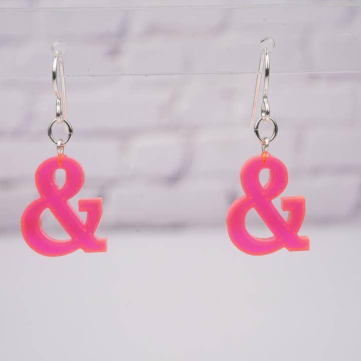 Neon Pink Ampersand Earrings for wholesale by Design WhatHaveYou