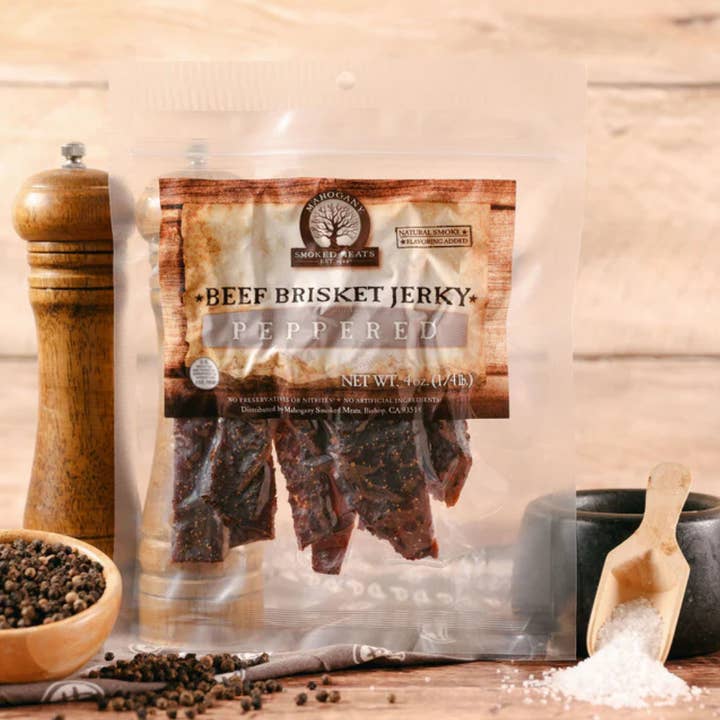 Peppered Brisket Jerky - All-Natural, 4oz for wholesale by Mahogany Smoked Meats