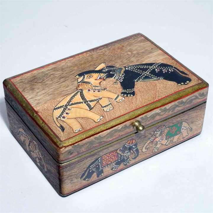 Painted Wood Box - Elephant for wholesale by R. Expo/Song of India