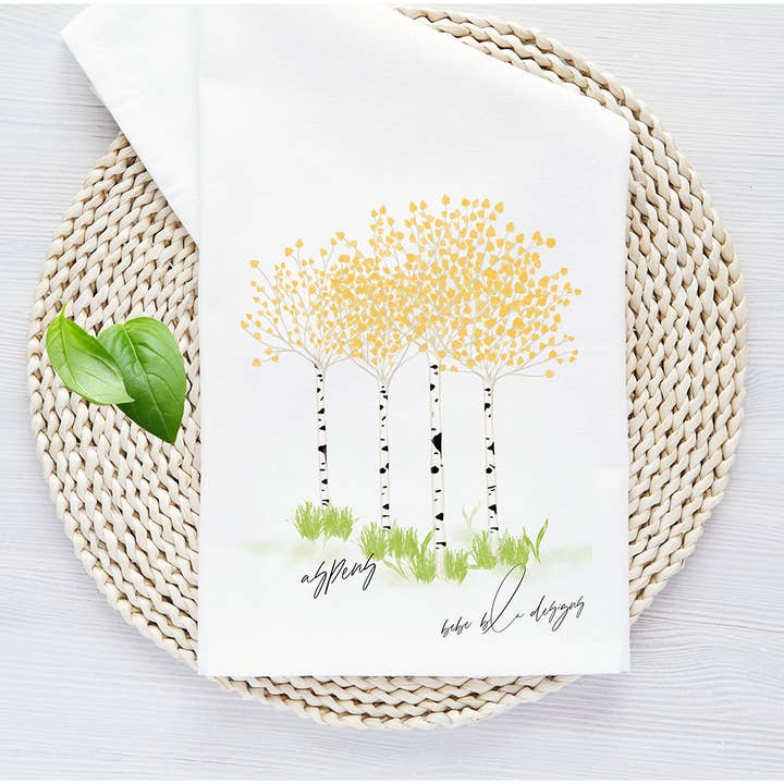 Torchon en sac de farine avec motif de trembles, Colorado, Décoration de cuisine pour la vente par Bebe Blu Designs, LLC