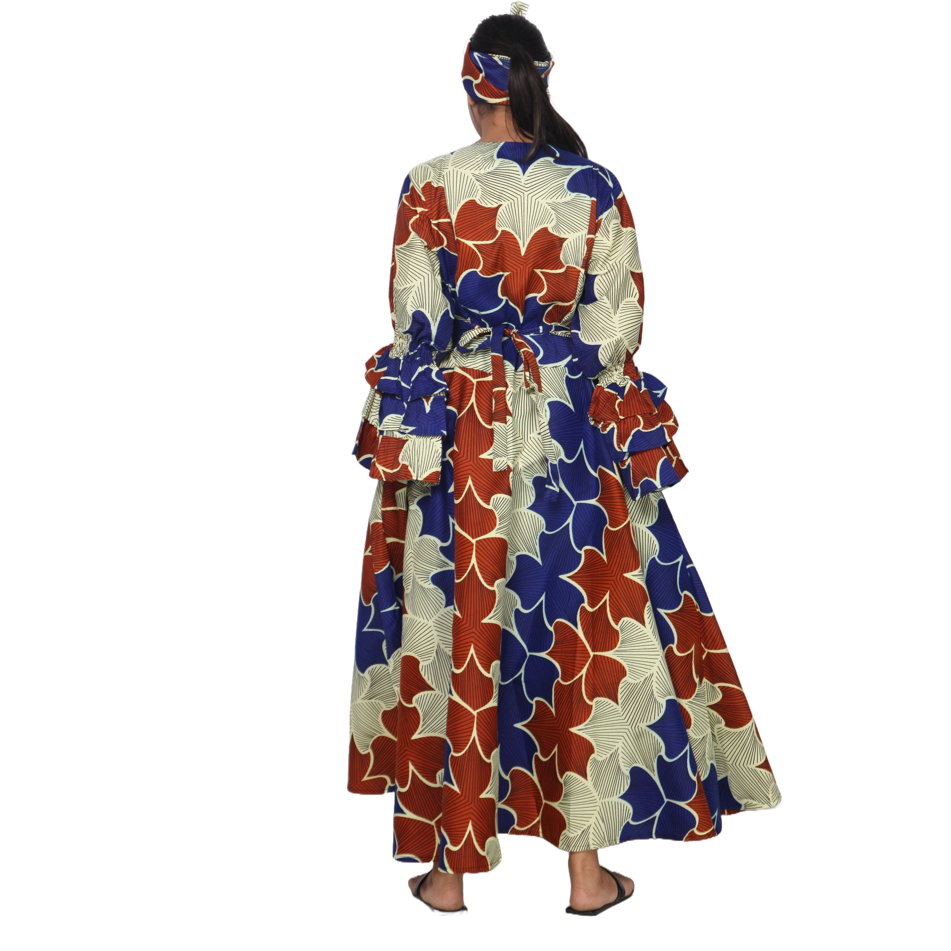 African Stars - Vente Robe – femme - Robe portefeuille en rayonne pour femme avec manches à volants -- FI-R80FS11