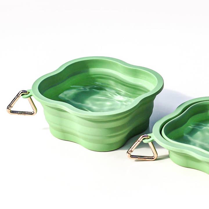 Collapsible Water Bowl Silicone BPA Free | Clover Green for wholesale by Bop Pop Pets