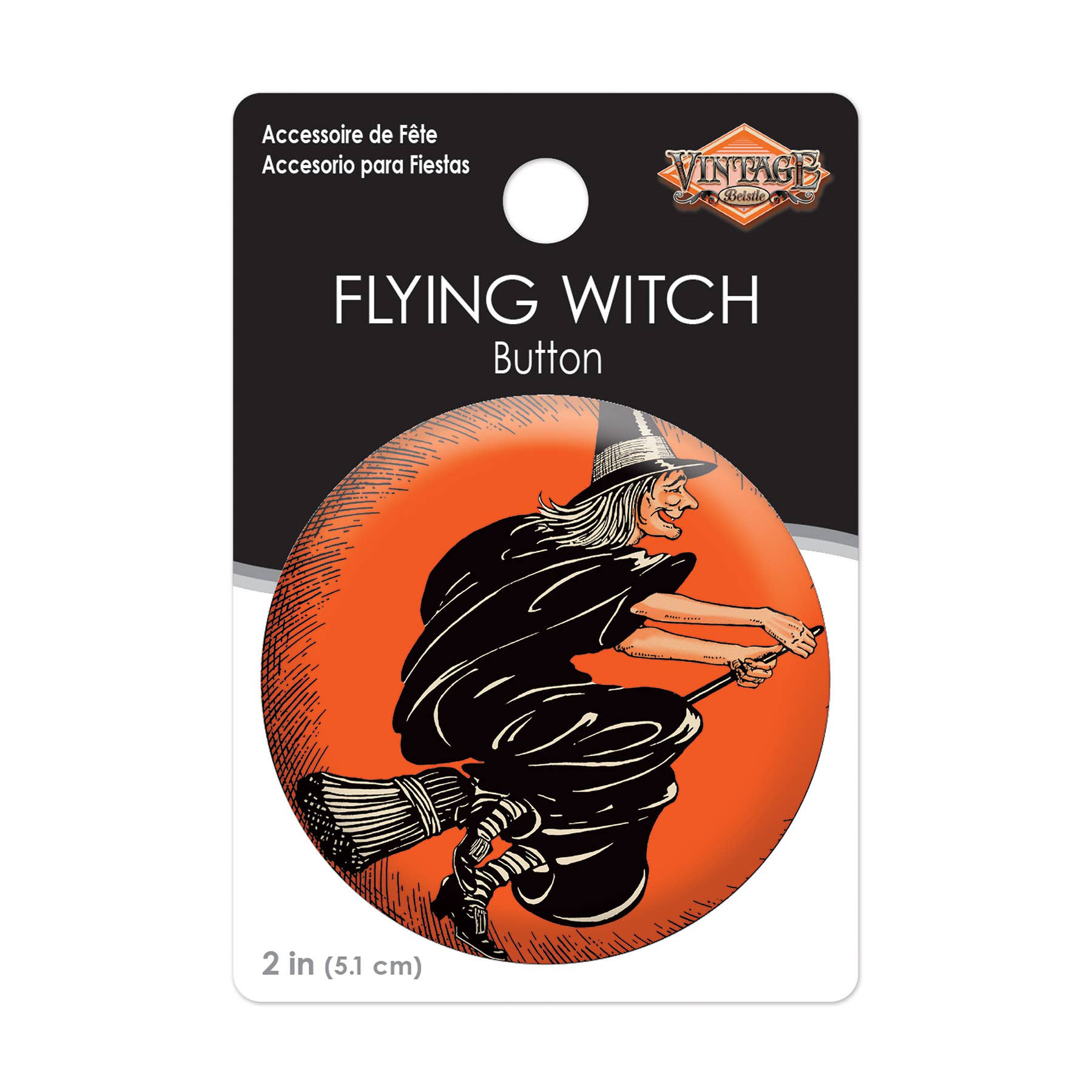 Beistle - Wholesale Lapel Pin/Button - Vintage Halloween Flying Witch 2" Button1