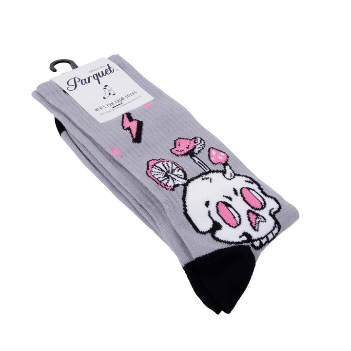 Selini New York - Wholesale Socks - Men's - Men's Skull Mushroom Novelty Socks-NVPS2037-GRY3