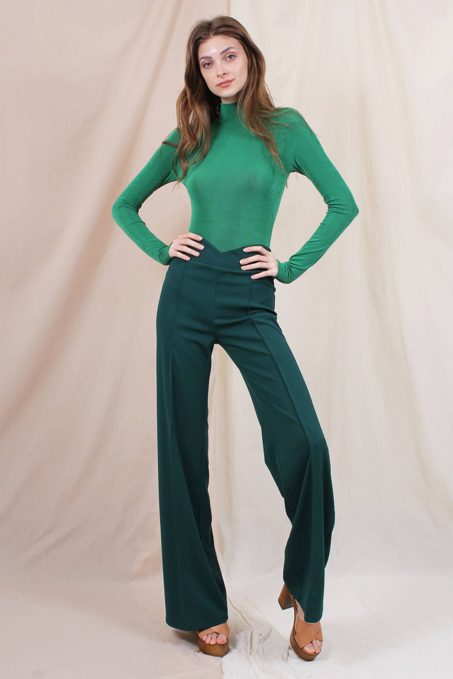 Fore Collection - Wholesale Pants - Women's - DRESSY HIGH WAISTED V CUT PINSTRIPE TROUSERS -PD5710F011