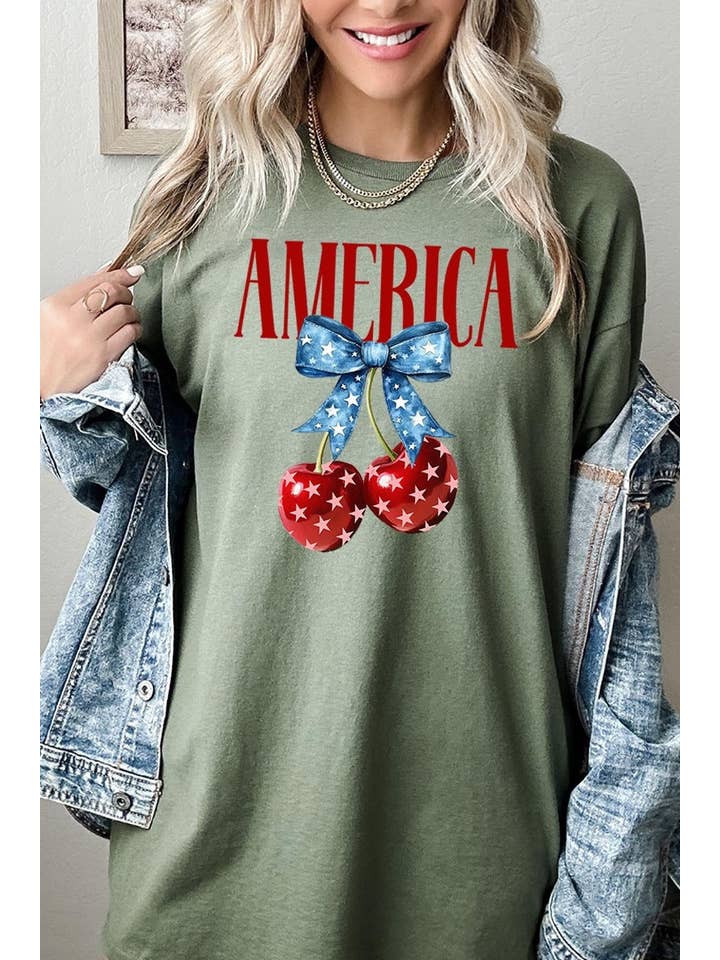 COLORBEAR - Wholesale T-Shirt (Graphic) - Women's - America Cherries Graphic Heavy Cotton Tee16