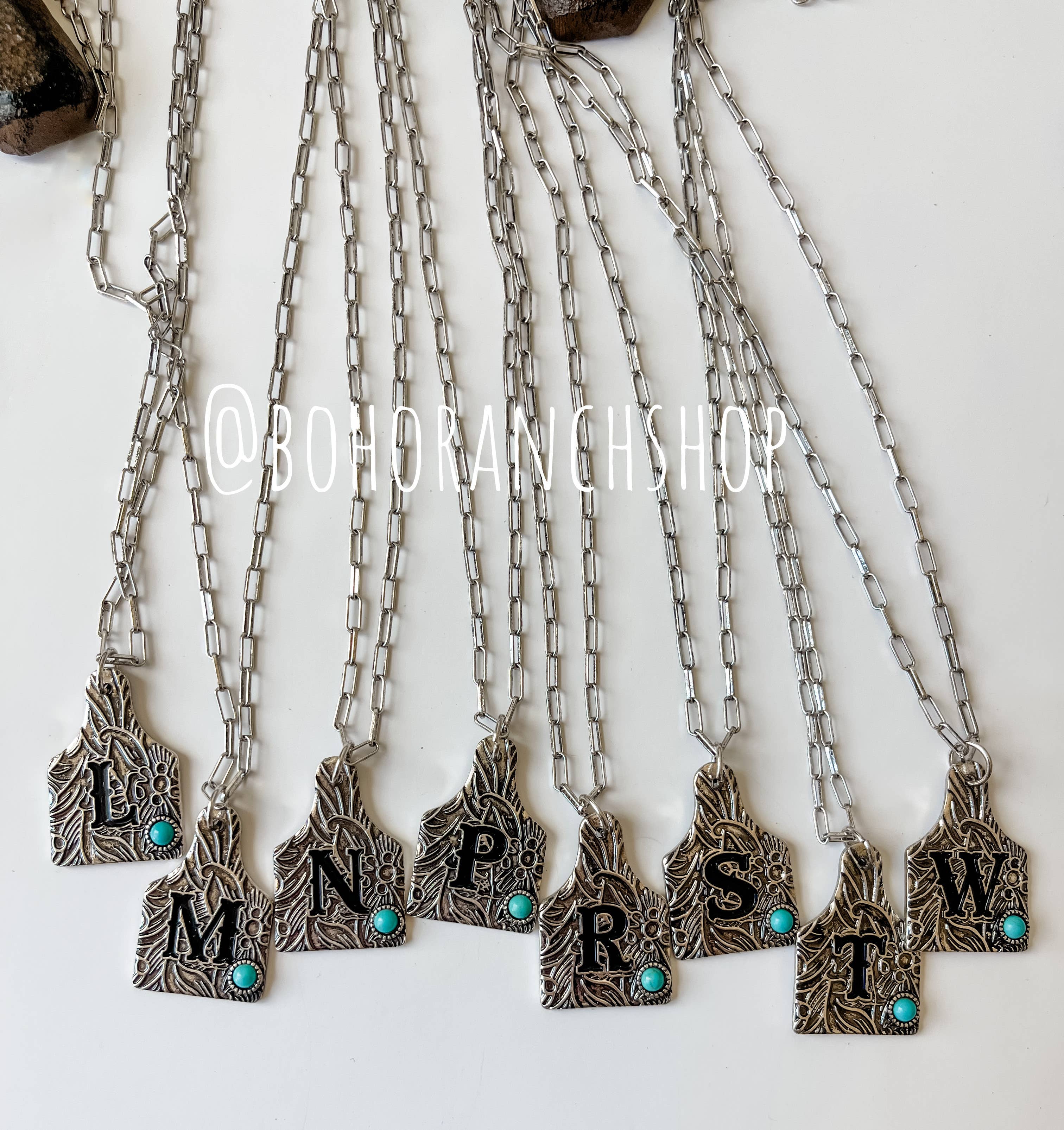 Boho Ranch Shop - Wholesale Pendant/Charm Necklace - Initial Ear Tag Necklace - Turquoise Stone Pendant2