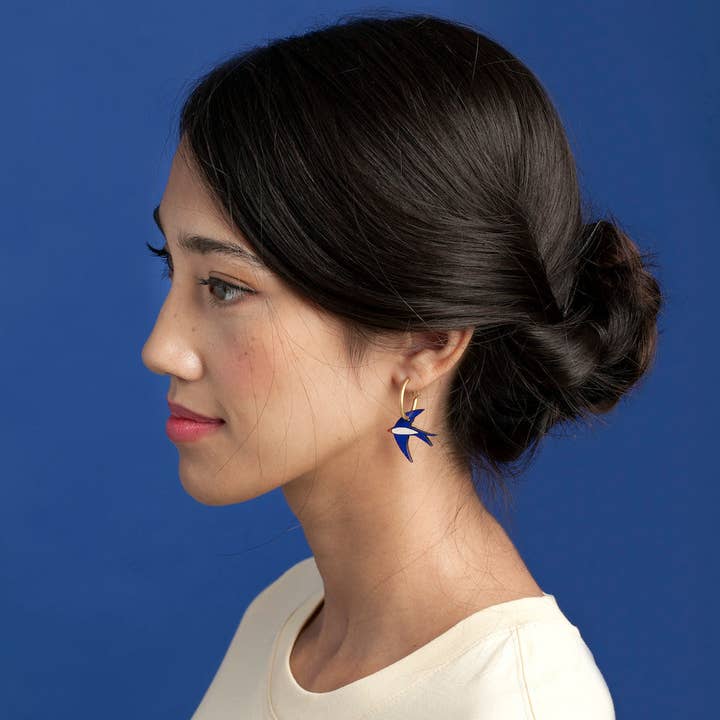 Materia Rica - Wholesale Hoop Earrings - Navy Blue Swallow
