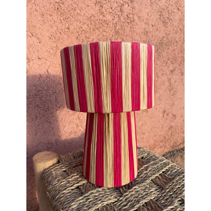 bazarifinagh - Wholesale Lamp Shade - Handmade Raffia Table Lamp Shade in Beige and Pin Boho Lamp 2