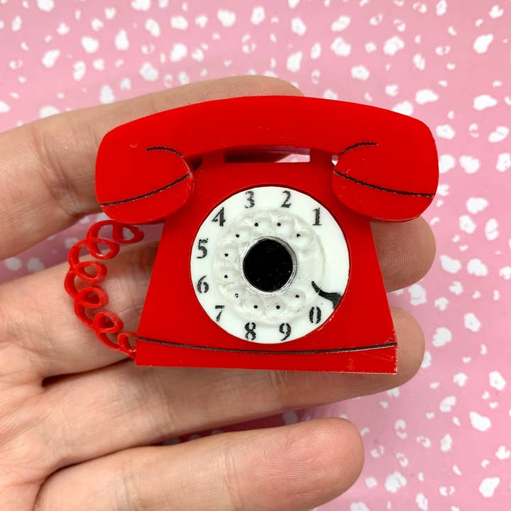 Birdie Bananas - Wholesale Brooch - Red Retro Telephone Brooch