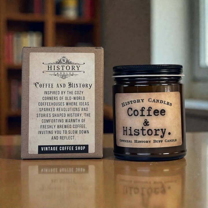 History Candles - Wholesale Jar/Filled Candle - COFFEE AND HISTORY Candle | Gift Shop Memorabilia 1