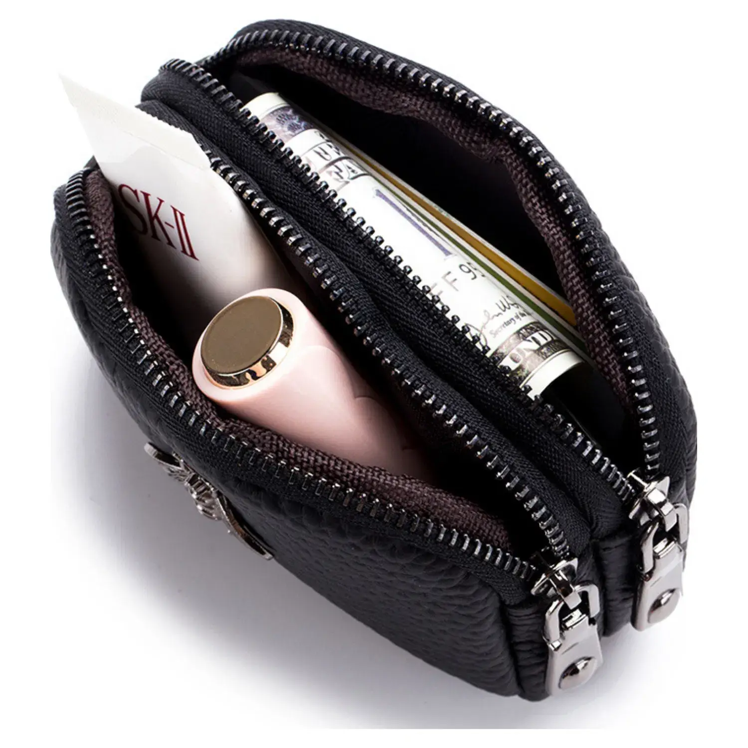 Superbia – wholesale Myntväska - Dam – Äkta läder dubbel dragkedja Bee myntväska3