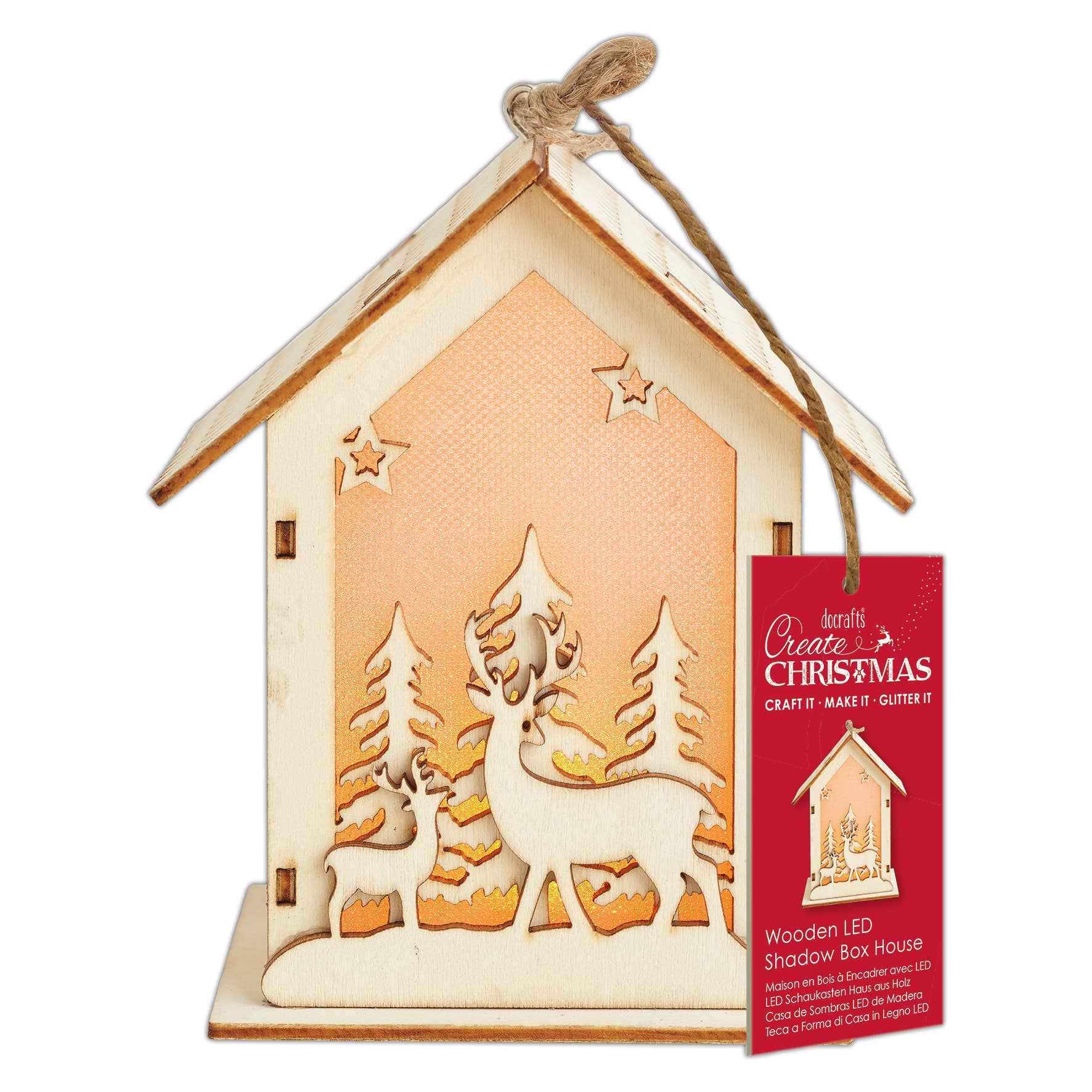 West Design Products UK – wholesale Christmas decoration – Create Christmas Wooden LED Shadow Box House,2 Stags0