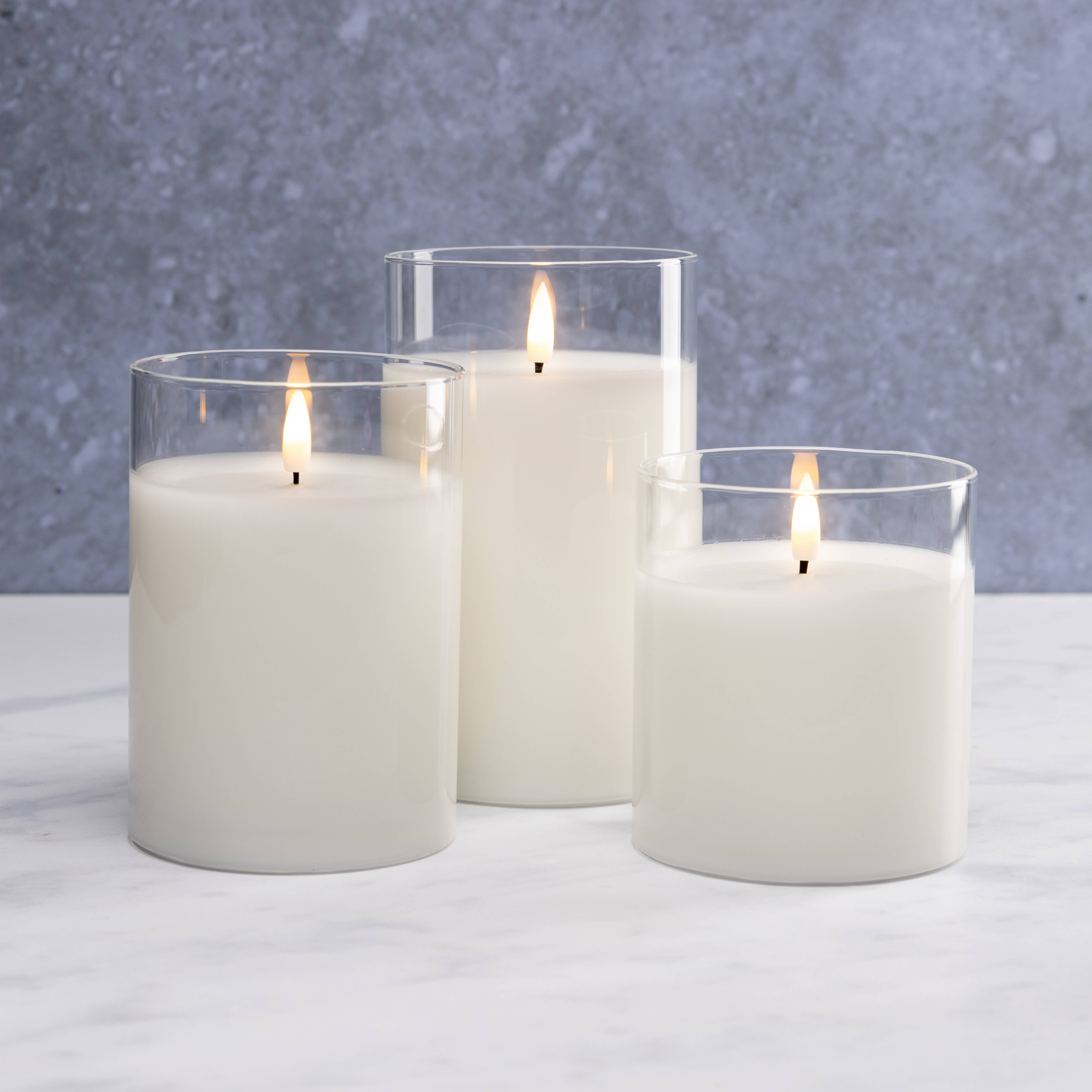 Sandstone & Sage - Wholesale Jar/filled candle - Flameless LED Hurricane Glass Candles - White and Amber5