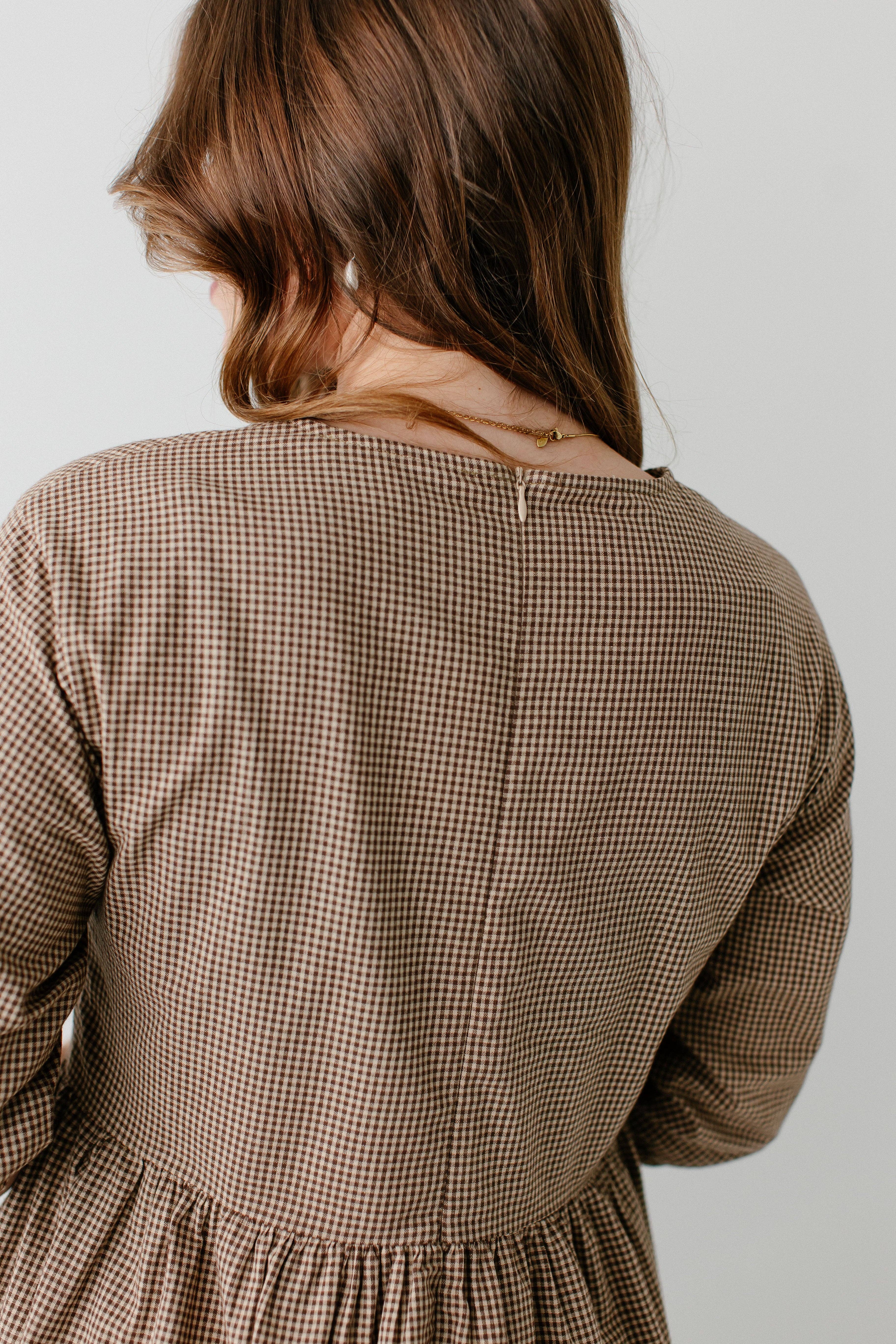 Brown 'Beth' Cotton Gingham Maxi Dress for wholesale on Faire7