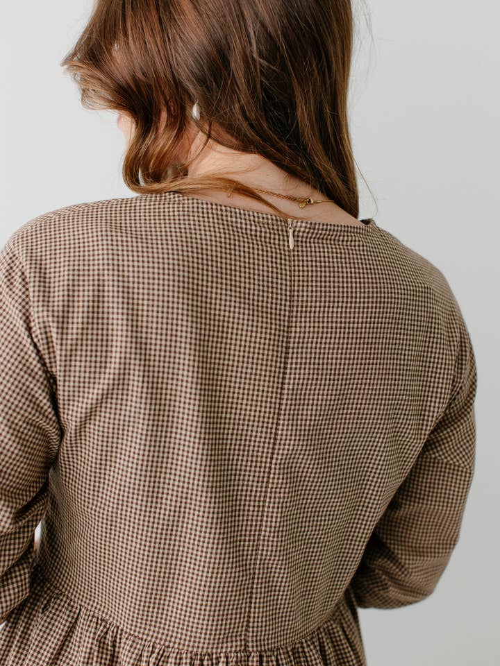 Brown 'Beth' Cotton Gingham Maxi Dress for wholesale on Faire7