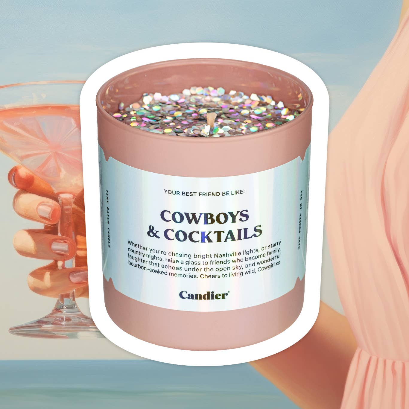 Candier - Wholesale Jar/Filled Candle - Cowboys & Cocktails Biodegradable Glitter Jar/Filled Candle